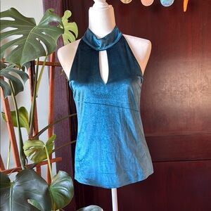 Velvet Keyhole Teal Halter Top